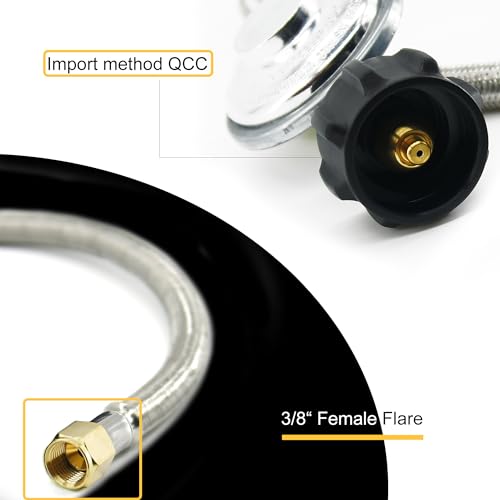 MAJARO 12 FT Propane Hose with Regulator – Stainless Steel Braided LP Gas Hose, QCC1 Tank Connector, 3/8" Female Flare Nut, 11" WC Low Pressure Regulator for Grill, Heater & Fire Pit - color: Stainless Braided