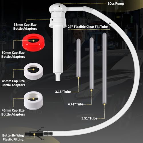 Fluid Pump for Gallon Bottles, 4 Size Cap Adapters (38/40/43/50mm) + Extension Tubes, Wide-Mouth Quart Compatible, Antifreeze with This 30cc Hand Pump(Not for Standard Quart) - color: 30cc 1 pack