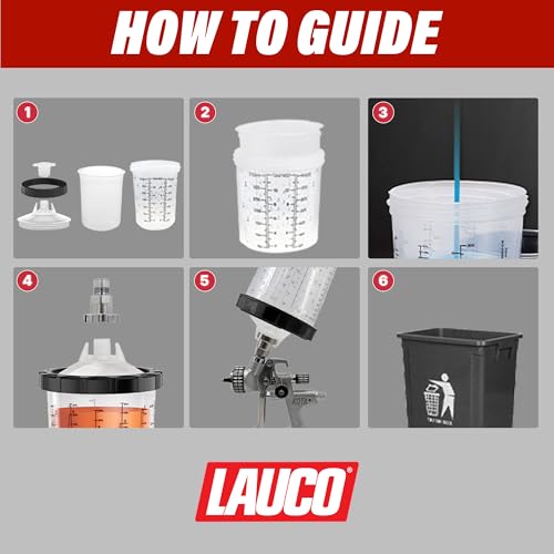 LAUCO Disposable Spray Gun Paint Cups Kit – 50 Pack Liners & Lids with 125 Micron Strainer, Hard Cup, Retainer Ring & Plugs (400ml/13.5oz Kit) 25983 - size: 400ml/13.5oz Kit