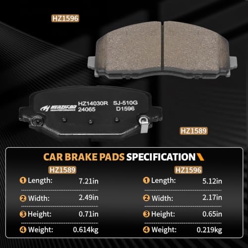 Ceramic Front and Rear Brake Pads Set Compatible with 2012-16 Chrysler Town&Country;2012-20 Dodge Grand Caravan/Journey;2012-15 Ram C/V;2012 Volkswagen Routan;2014 Routan SE/SEL Premium (D1589+D1596) - color: HZ1589+HZ1596