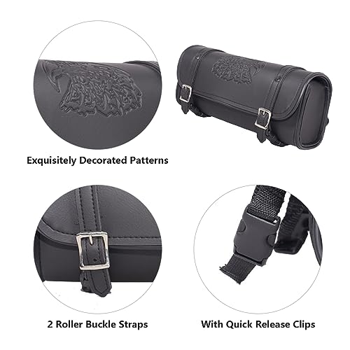 GARGOYLE BELLS Motorcycle Tool Bag Leather Motorcycle Handlebar Bag Universal Motorcycle Fork Bag Saddlebags Sissy Bar Storage Tool Bag for Motorcycle - color: Black PVC, size: 12"