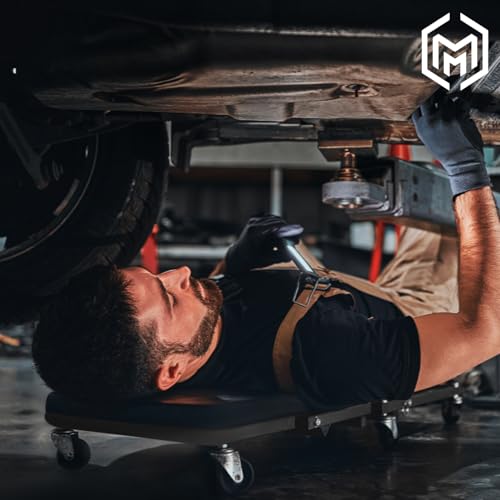 M-AUTO Heavy-Duty Convertible Mechanic Creeper, Z-Creeper 2-in-1 Creeper and Seat 48" Padded Adjustable Headrest Roller Garage Chair with 7 Swivel Casters for Washing, Detailing, Maintenance, Black - color: Black, size: 48"