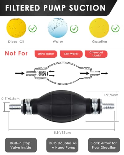 KATUMO Siphon Pump, Hand Siphon Hose Fuel Transfer Pump for Gas Oil Water - color: White