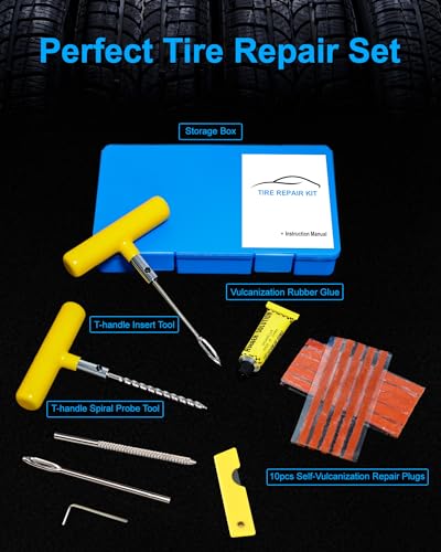 Tire Repair Kit with Plugs, Tire Plug Kit Heavy Duty Professional for Car, ATV, Motorcycle, Truck, Flat Tire Emergency Repair (Boxed Type - 19 PCs) - style: Boxed Type - 19 PCs