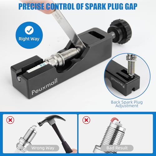Spark Plug Gap Tool, Spark Plug Gapping Tool with 32 Blade Steel Feeler Gauge, Universal Spark Plug Gap Tool for Most 10mm 12mm 14mm 16mm Spark Plugs (Black) - color: Black