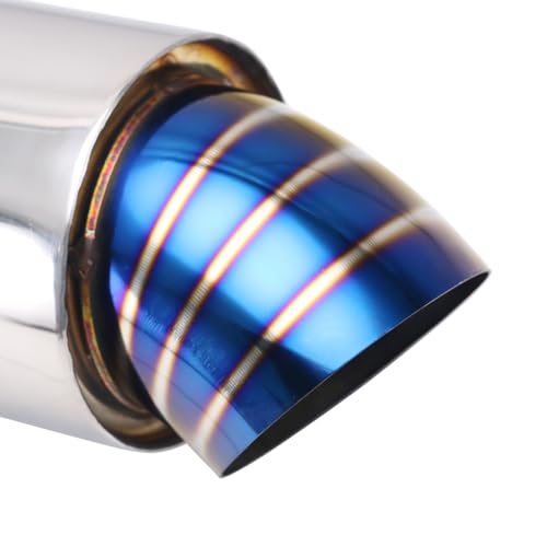 Blue Burned Tip High Flow Exhaust Muffler β 2 inch Inlet 3 inch Outlet, 15.75" Stainless Steel Muffler with 2 Clamps for Cars & Motorcycles