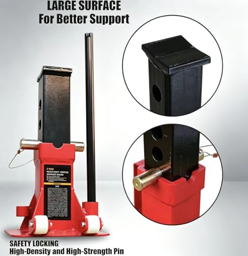 Big RED 7 Ton Heavy Duty Jack Stands, Pin Style Jack Stand with 2 Casters and Handle, Easily Portable Car Stand for SUV, Trucks and Pick Ups, Red - size: 7 ton caster