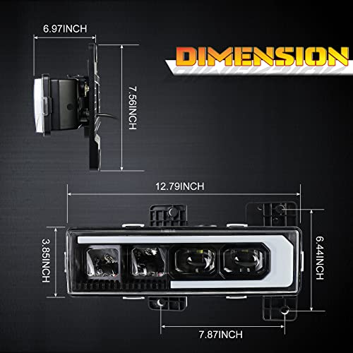 LED Headlight Assembly with DRL Compatible with 1988-1998 Chevy GMC