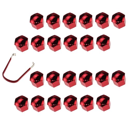 24pcs Wheel Nut Cap 17mm Wheel Bolt Nut Caps Covers,Universal Anti-Rust Car Tire Nut Caps Bolt Cover,Hexagonal Plastic Tire Bolt with Removal Tool (Red) - size: 17mm-Red