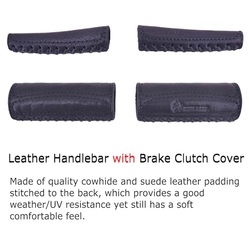 Leather Motorcycle Brake Clutch Covers, Handlebar Hand Grip Covers Throttle Grip Covers - color: Black: Handlebar + Lever Cover