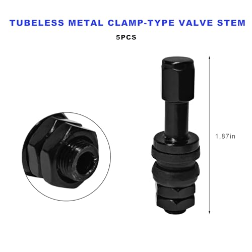 5 PCS VS43/TR43E Tubeless Clamp-in Valve Stems, High-Pressure Outer Mount Aluminum Alloy Car Wheel Valve Stem, Universal Auto Tire Air Stem Replacement for 0.453" Rim Holes (Black) - color: Black