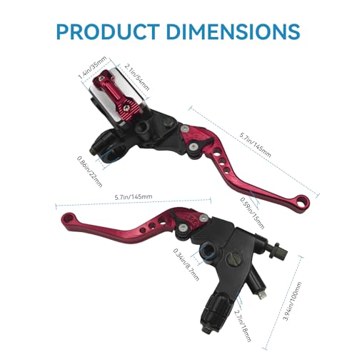 Motorcycle Clutch & Brake Lever 7/8" 22mm Hydraulic Brake Clutch Master Cylinder Reservoir Lever CNC Left & Right Set CNC Left & Right Set Fit for Harley Honda Kawasaki Suzuki Yamaha (Red) - color: Red