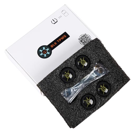 Tire Pressure Monitoring System with 4 External Sensors TPMS Real-time Display with Alarm Modes Bluetooth 5.0 Support iOS and Android, 4 Extra Coin battary Gift