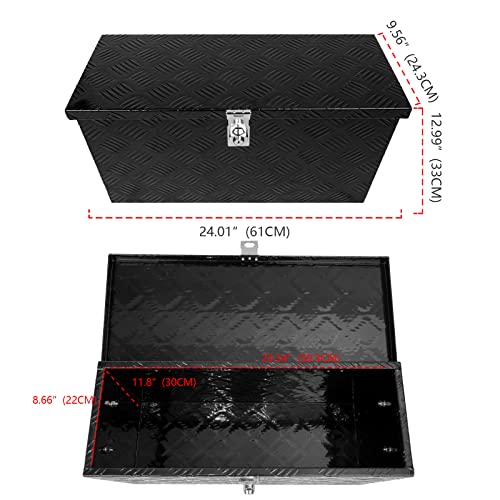 24 Inch Tool Box Flatbox Truck Bed Toolbox,RV Storage Organizer,Truck Tools Chest Box With Side Handle & Lock Key Compatible with Trailer Pickup,Black Aluminum 5 BarTread ToolBox(24"x10"x11") - color: Black, size: 24" x 10" x 13"