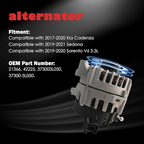 42225 Alternator Compatible with 2017-2020 Kia Cadenza 19-21 Sedona - color: 2017-2020 Kia Cadenza