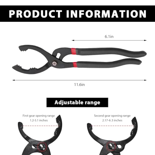 12" Adjustable Oil Filter Pliers, Nonslip Adjustable Oil Filter Wrench Removal Tool, Fuel Filter Wrench Disassembly Dedicated Clamp for Engine Filters Conduit Fittings (Black) - color: Black