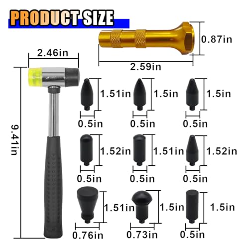 10PCS Car Dent Repair Tool Kits, Rubber Hammer Tap Down Tools, Paintless Dent Removal Tool Kit with 9 Different Shaped Heads for Car DIY Dent Hail Damage Repair