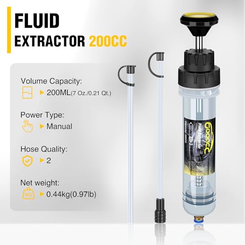 GOOACC Oil Extractor Pump Automotive, Fluid Extractor with Hose Oil Change Syringe Vacuum Pump Extractor, 200CC Manual Brake Fluid Extractor for Car Engine Oil Transfer Suction Extraction Fill 0.21QT - size: 200CC Manual