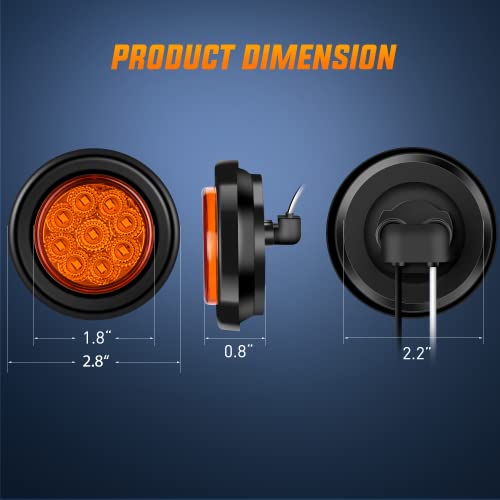 Nilight 2" Round Marker Light 2PCS Amber 9LED Clearance Lights Flush Mount - color: Amber 2Pcs 9LED