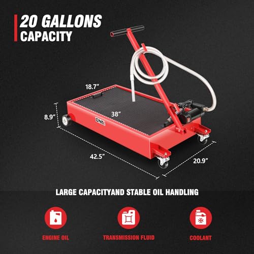 DNA Motoring 20 Gallon Electric Oil Drain Pan with Pump, Evacuation Hose, T-Handle, Low Profile for Trucks Buses RVs, TOOLS-00385 - style: 20 Gallon-Electric Pump