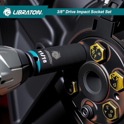 LIBRATON 3/8 Socket Set 90PCS, SAE(5/16-3/4) & Metric(7-19MM) Impact Socket - size: 3/8"