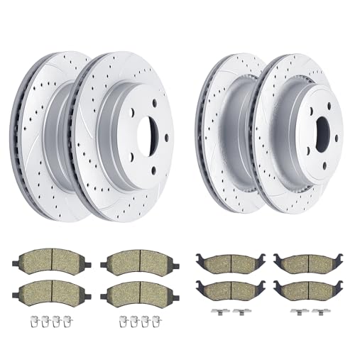 Acinoparts Front and Rear Drilled & Slotted Brake Rotors Ceramic Brake Pads - size: ABK00101
