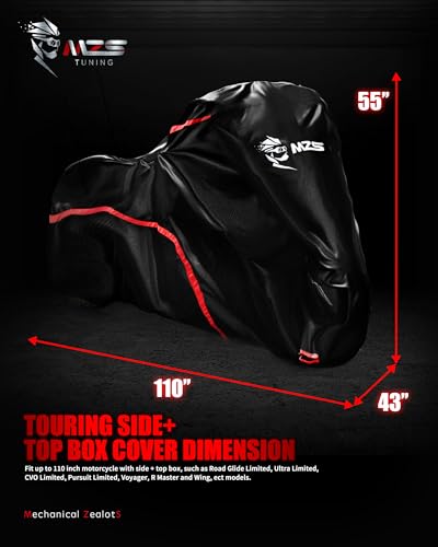 MZS Motorcycle Cover Waterproof Outdoor Storage, 420D All Season Weather Touring Protection Side & Top Box Cover fit up to 110" Compatible With Road Glide Ultra CVO Pursuit Limited Wing Voyager - size: 110" Touring Side & Top Box