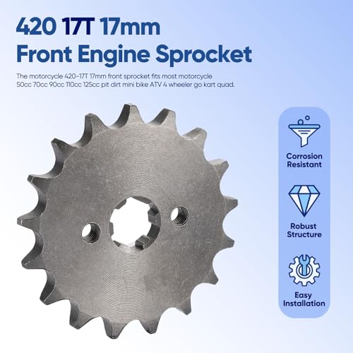 420-17T 17mm Motorcycle Front Engine Sprocket Replacement for 50cc 70cc 90cc 110cc 125cc 140cc 160cc Lifan Loncin Lifan Zongshen Roketa Coolster Sunl Dirt Bike Chinese ATVs Go Kart Sprocket - color: 420-17T