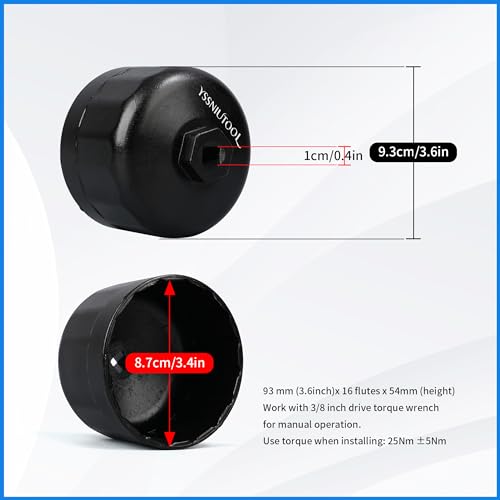 86.6mm 16 Flutes Oil Filter Wrench for Volvo and BMW With 86mm 16 Flutes Cartridge Style Oil Filter Housing Caps, Oil Filter Removal Tool For Changing Oil (black) - color: Black