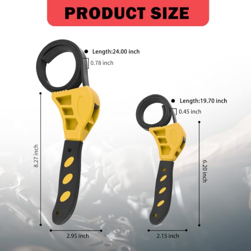 2PCS Rubber Strap Wrench Set,Adjustable Strap Wrench Plumbing with Large 24 in and Small 19.7 in,Non-Slip Oil Filter Straps Wrenches for Oil Filters,Faucet,Pipes,Sink - color: Yellow
