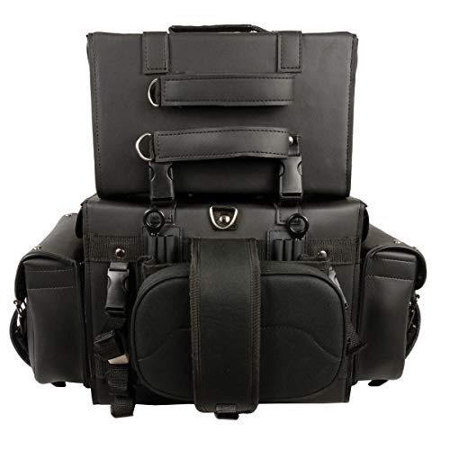 Motorcycle Genuine Leather Waterproof Saddlebag Luggage with Gun Holster inside Brown & Blk Stud/Non Stud (Black, Studed Non Leather) - color: Black, style: Studed Non Leather