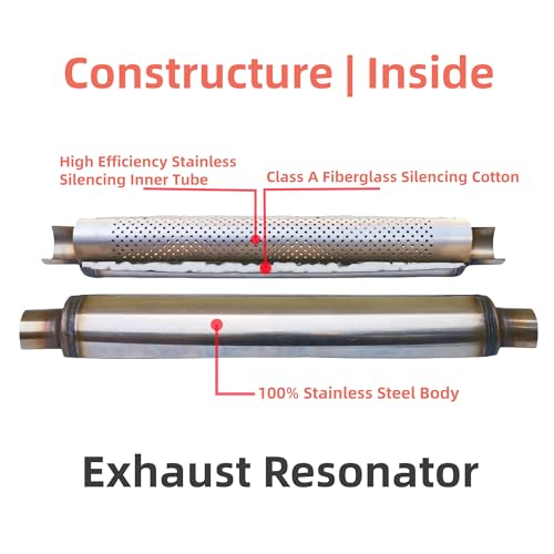 Exhaust Resonator Muffler, 3.0”I.D.X 22” LONG, Material: 100% Stainless Steel 201 (3.0X22”)