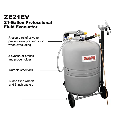 ZEELINE BY MILTON Professional Fluid Evacuator, 21-Gallon, Integrated Level Gauge, Use with Oil, Transmission Fluid and Anti-Freeze (ZE21EV) - size: 21-Gallon