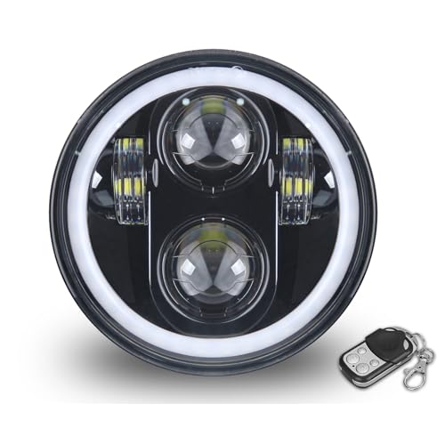 ROCCS 5.75" LED Motorcycle Headlight, Waterproof H4 Plug & Play Headlamp, 5-3/4 Round Headlight with Multi-Color Halo Ring Compatible with Harley Dyna Sportster 883 72 48