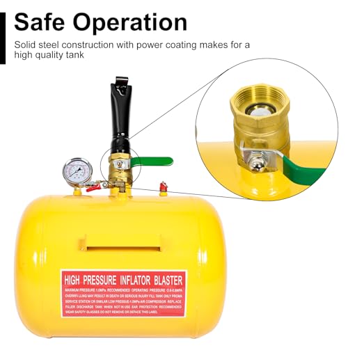 BLACKHORSE-RACING 7.5 Gallon Air Tire Bead Seater - Blaster Tool Seating Inflator w/Gauge Car Truck ATV Tank Heavy Duty - color: Yellow, size: 7.5 Gallon