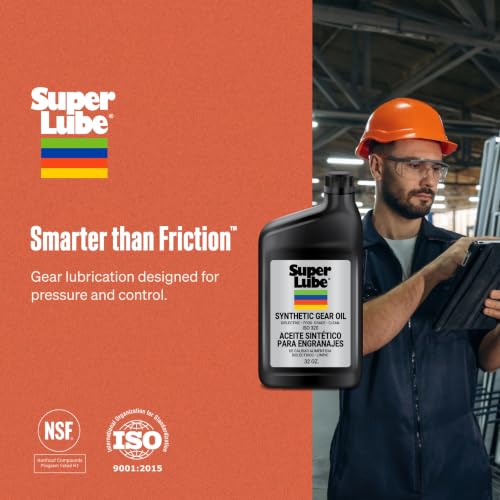 Super Lube Synthetic Gear Oil - Heavy Duty Synthetic Machinery Oil for Truck & Auto Maintenance - NSF H1 Food Grade Gear Lubricant - ISO 320 - Translucent Amber - Bottle - 1 qt (54300) - size: ISO 320 - 1 Quart