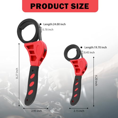 2PCS Rubber Strap Wrench Set,Adjustable Strap Wrench Plumbing with Large 24 in and Small 19.7 in,Non-Slip Oil Filter Straps Wrenches for Oil Filters,Faucet,Pipes,Sink - color: Red