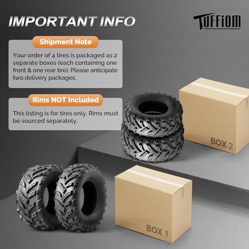 TUFFIOM Set of 4 ATV UTV All-terrain Tires 26x9-12 Front & 26x11-12 Rear, 6 PR, Tubeless - size: 26x9-12 & 26x11-12