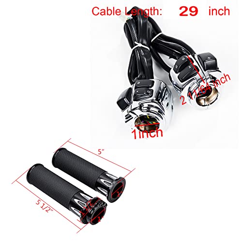 Pair 25mm Hand Grips Chrome Black CNC + 2X Motorcycle 1" Handlebar Headlight Horn Turn Signal Light Switch Wiring Harness Chrome Housing for Harley Touring Sportster Dyna Softail V-Rod - color: Chrome, size: Handlebar Switch + Hand Grips (2)