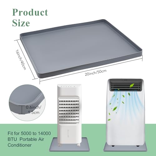 Portable AC Drip Pan, 20''x16'' Portable Air Conditioner Drip Pan, Prevent Water Leakage and Protect Floor & Carpet, Non-Slip Soft Silicone Mat with Raised Edge, for Under Portable AC Unit Drip Tray - color: Gray, size: 20'' x 16''