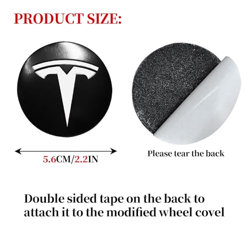 4 Pack Aluminum Waterproof Wheel Cover Center Emblem Sticker for Tesla Model 3 Model Y 56mm Hubcaps Wheel Rim Cover (Matte Black+Silver Emblem) - color: Matte Black Background+White Emblem