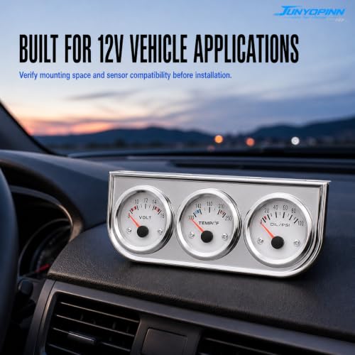 52mm Triple Gauge Set (Oil Pressure+Water Temp+Voltmeter) 3 in 1 Gauge Kit