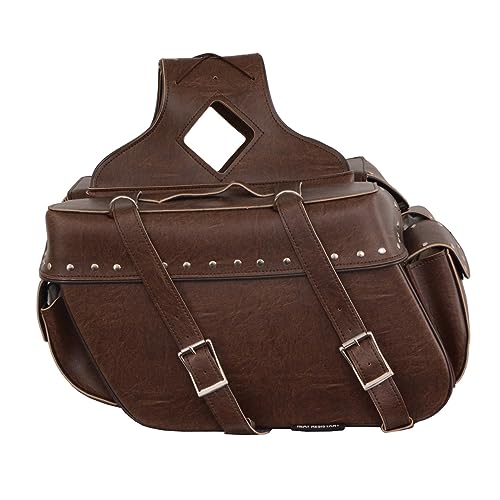 Motorcycle Genuine Leather Waterproof Saddlebag Luggage with Gun Holster inside Brown & Blk Stud/Non Stud (Retro Brown, Studed Non Leather) - color: Retro Brown, style: Studed Non Leather