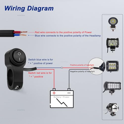 Motorcycle Handlebar Switch ATV Light Switch Waterproof Aluminum Alloy Toggle Switch for Motorcycle Light Bike Light Spotlight 7/8"(22MM) 1 Pcs