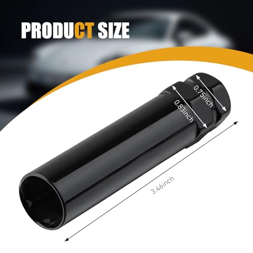 Lug Nut Socket, Steel Spline Socket Set, 6 Spline Wheel Locks Nuts Key, Lug Nut Removal Tool for 19 mm & 21 mm Hex Sockets Wrench (Black)