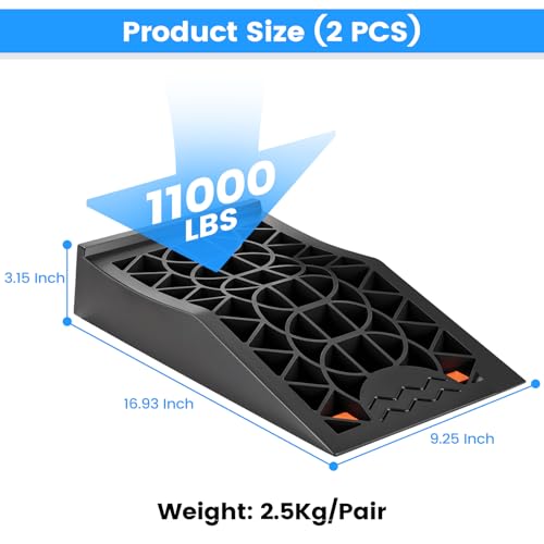 KROAK Low Porfile Car Service Ramp, 2 Pack Car Ramps for Easy Vehicle Maintenance and Safe Lifting with Anti-Slip Pads, Low-Chassis Car Tire Ramps for Jack Support