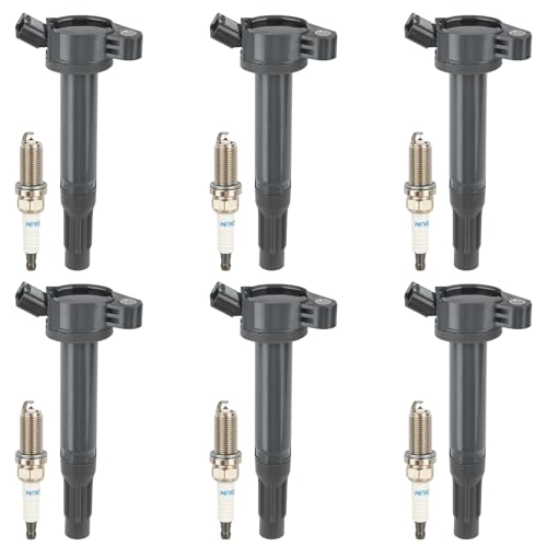 6pcs UF487 Ignition Coil Packs and Spark Plugs Compatible with Toyota Sienna Avalon Camry Highlander RAV4, Lexus RX350 IS350 ES350, V6 2.5L 3.0L 3.5L, Replaces 90919-02255