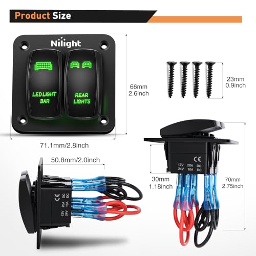 Nilight 2 Gang Rocker Switch Panel SPST On Off 12 Volt Toggle Green - color: Green, size: 2 Gang