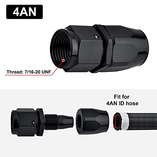 EVIL ENERGY 4AN Hose End Fitting Straight Swivel for CPE Braided Hose Black - size: 4AN, style: Straight