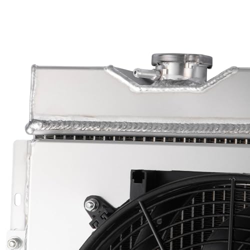 Ford 8N Radiator, 4 Row Aluminum Radiator with Shroud Fan Compatible with Ford 1964-1966 Mustang/1960-65 Falcon 5.0L V8, 1965 66 1966 Mustang Radiator - size: 4-Row Radiator Fan Combo